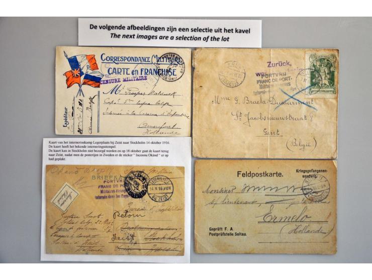 Nederland internering 1915-1918, 85 poststukken, meest met portvrij/ franc de port in verschillende typen en kleuren, groen l