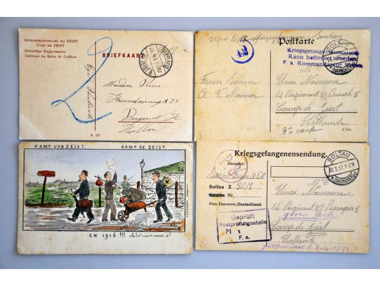 Nederland internering 1915-1918, 85 poststukken, meest met portvrij/ franc de port in verschillende typen en kleuren, groen l