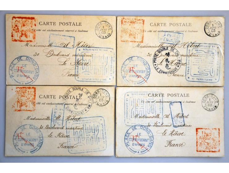 French Indo-China 1903, 5 postcards Dong-Dang Tonkin to Le Havre