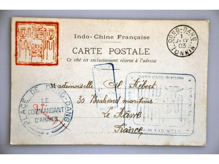 French Indo-China 1903, 5 postcards Dong-Dang Tonkin to Le Havre