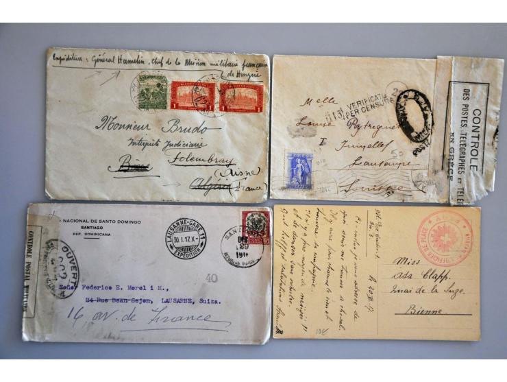 different countries, 150 letters and postcards, all censored, many German areas, in small box