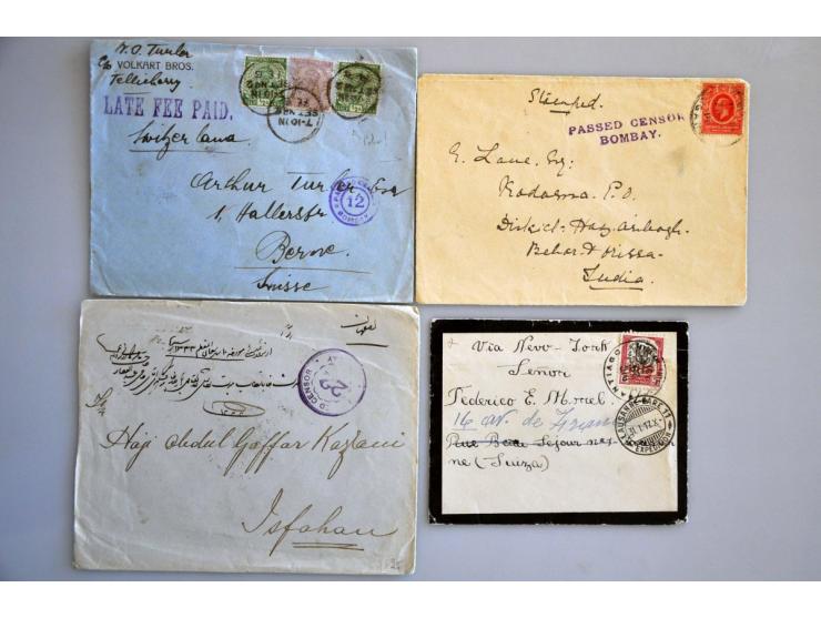 different countries, 150 letters and postcards, all censored, many German areas, in small box