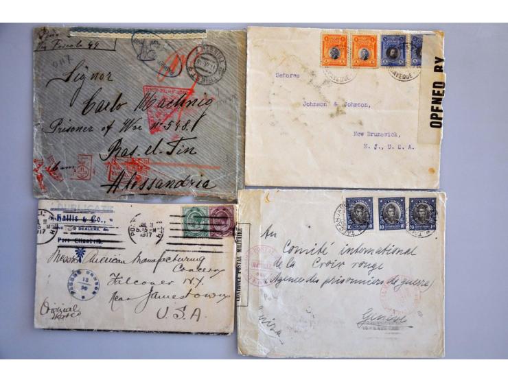 different countries, 150 letters and postcards, all censored, many German areas, in small box