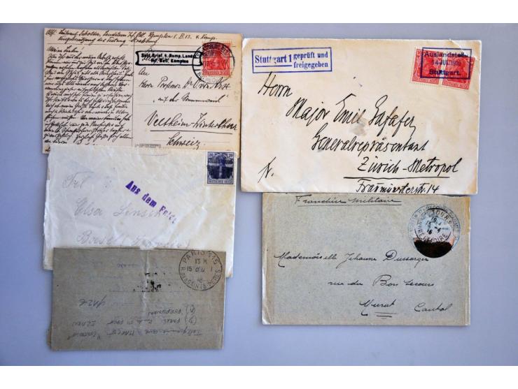 different countries, 150 letters and postcards, all censored, many German areas, in small box