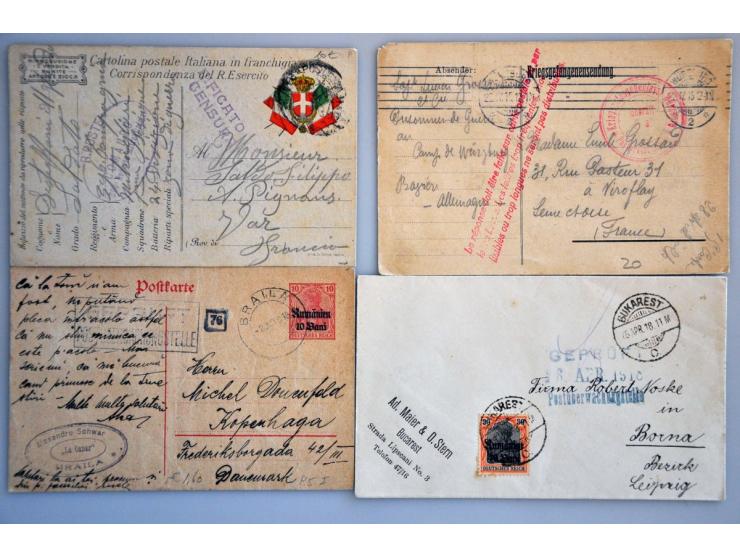 different countries, 150 letters and postcards, all censored, many German areas, in small box