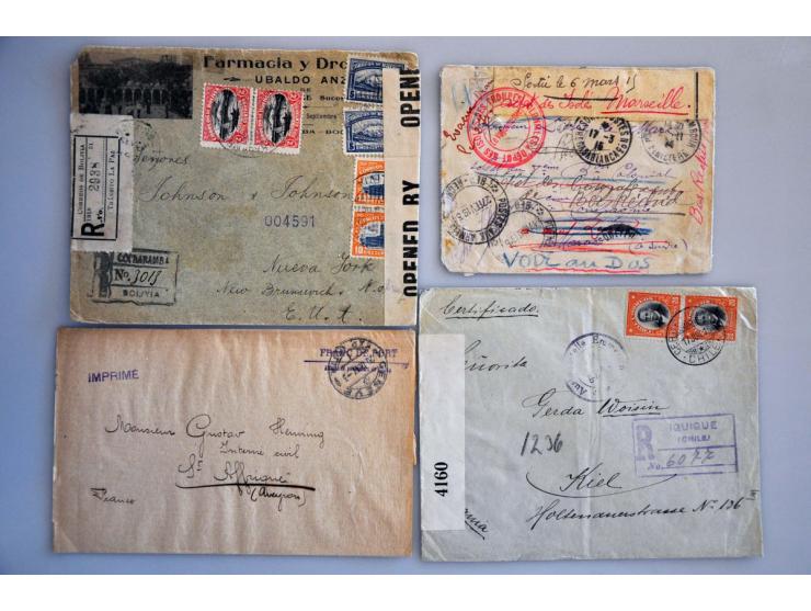 different countries, 150 letters and postcards, all censored, many German areas, in small box