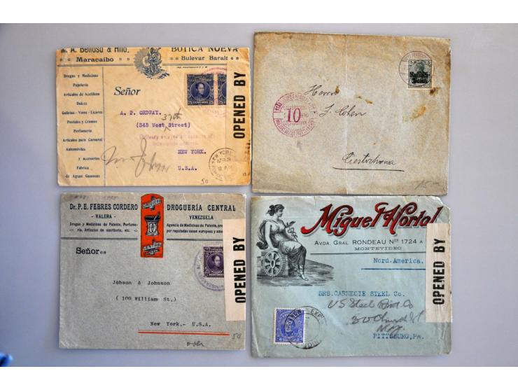 different countries, 150 letters and postcards, all censored, many German areas, in small box