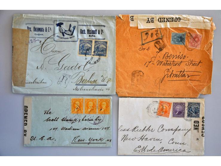 different countries, 150 letters and postcards, all censored, many German areas, in small box