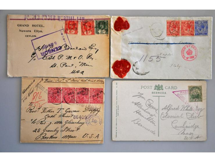 different countries, 150 letters and postcards, all censored, many German areas, in small box