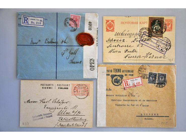 different countries, 150 letters and postcards, all censored, many German areas, in small box