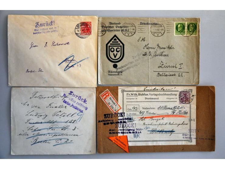 80 letters and postcards, all returned, many with reason, including Germany