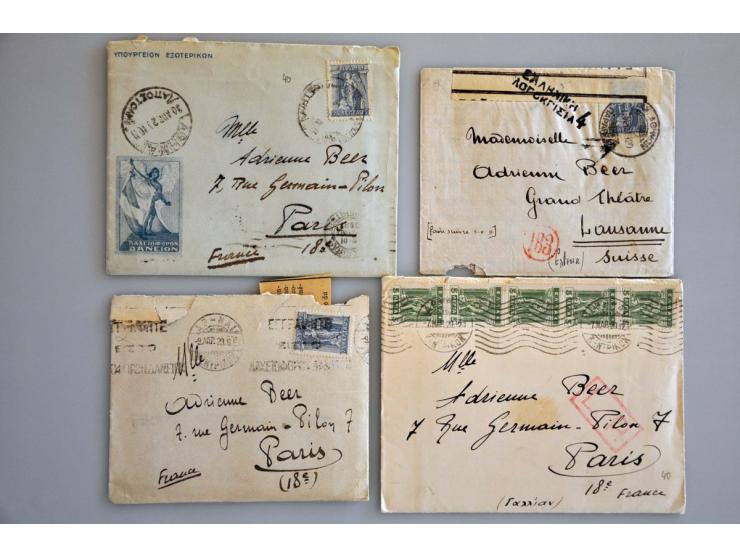 30 letters (most with full content) about 1919-1920 from Greece to France (7x) or Grand Théater Lausanne Switzerland (23x), a