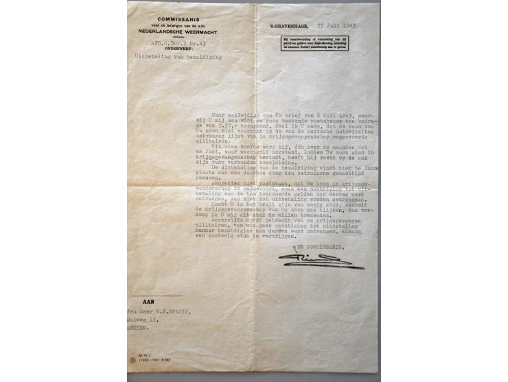 correspondentie korporaal der Politie-troepen 1943-1944 van Den Haag naar M.Stammlager V A inclusief correpondentie over uitb