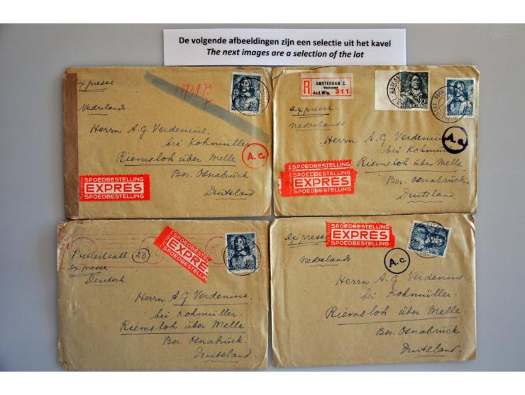 Nederland, correspondentie van ruim 260 post(waarde)stukken (met inhoud) 1943-1944 van Amsterdam naar Riemsloh über Melle Bez