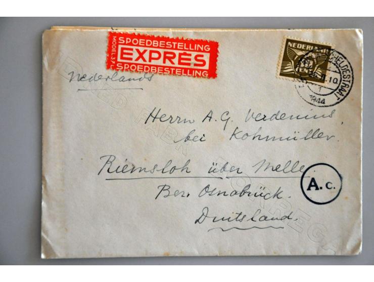 Nederland, correspondentie van ruim 260 post(waarde)stukken (met inhoud) 1943-1944 van Amsterdam naar Riemsloh über Melle Bez