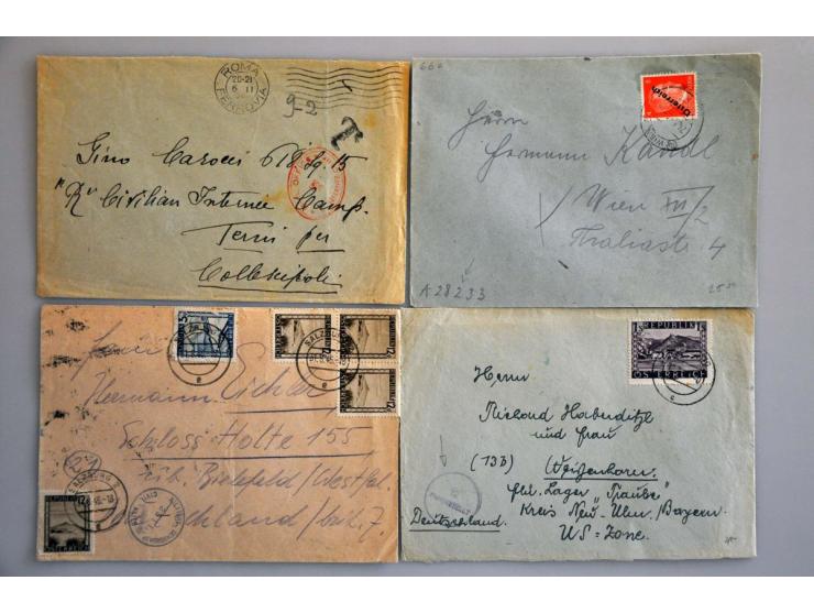 Austria 16 covers and 2 cards 1934-1950 concerning camps and internment including cover 1934 Anhaltelager Wöllersdorf with pu