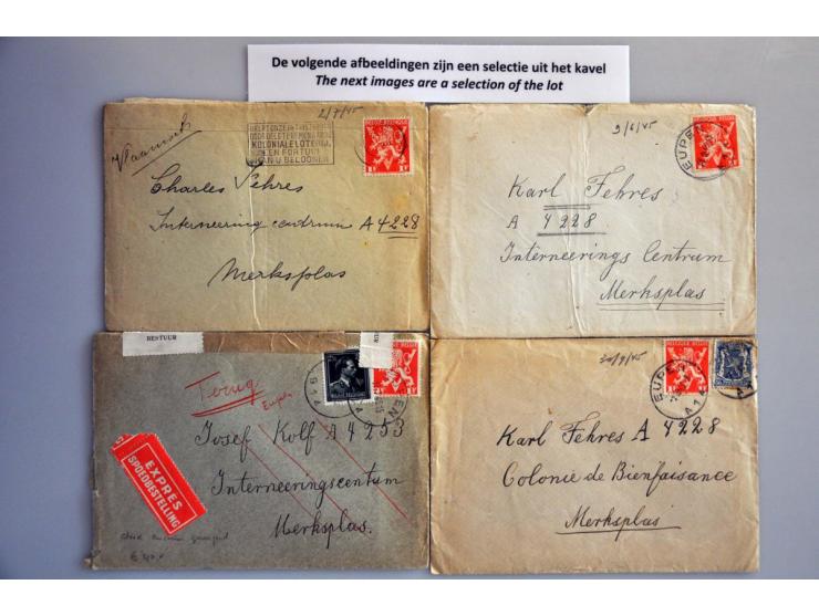 Belgium 1942-1946, 34 letters (nearly all with content) to Eupen including internment camp Merkplas, some registered and expr