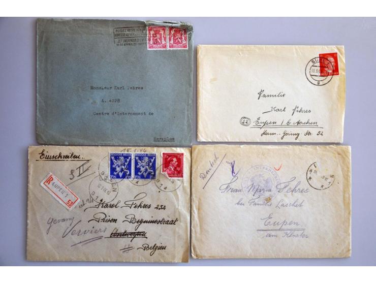 Belgium 1942-1946, 34 letters (nearly all with content) to Eupen including internment camp Merkplas, some registered and expr