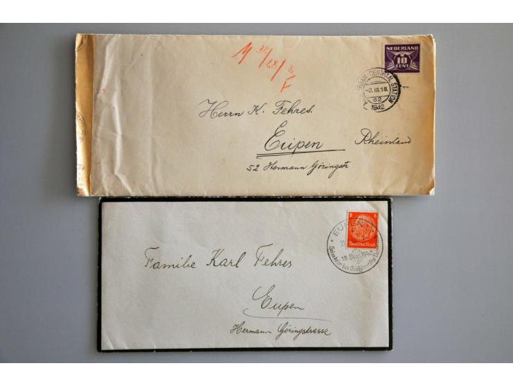 Belgium 1942-1946, 34 letters (nearly all with content) to Eupen including internment camp Merkplas, some registered and expr