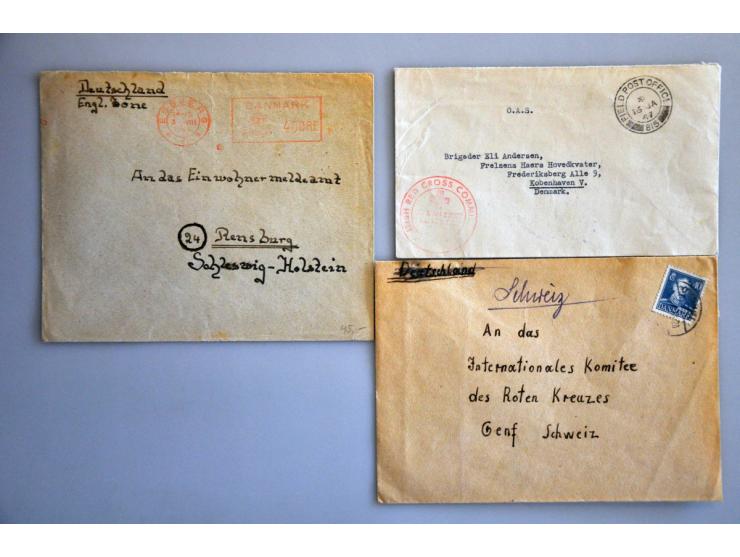 Denmark 11 covers concerning internment and refugee camps including Tarp (with green label), Kolding Dronninglund, Bogo and O