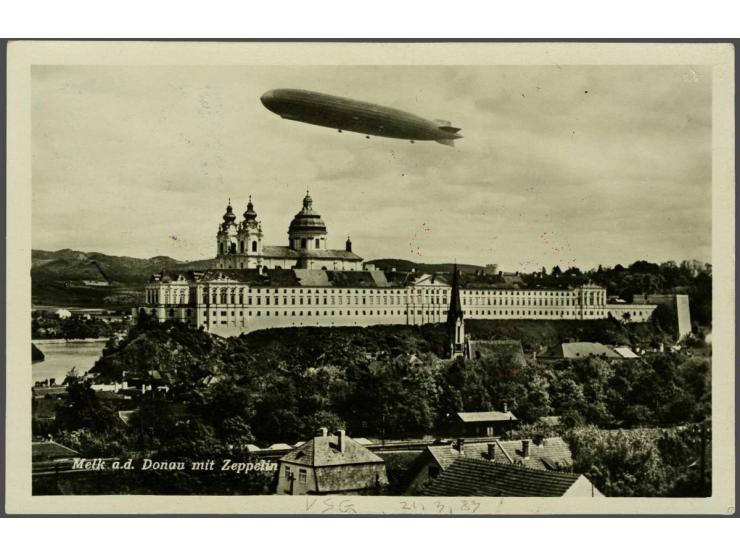 Südamerikafahrt 1930, 2 mark blue and 4 mark brown on picture postcard 19-5-1930, stage Friedrichshafen-Friedrichshafen, with