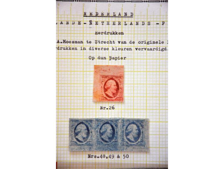 Moesman-herdrukken 1895 van de teruggevonden plaat IV van de 10 cent. Collectie van ruim 300 ex. in verschillende kleuren, me