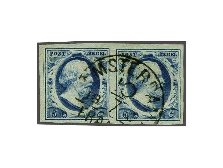 5 cent donkerblauw plaat II pos. 13-14 in paar, pracht ex.