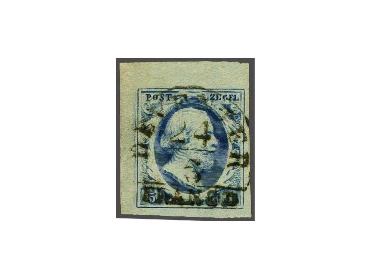 5 cent blauw plaat II pos. 51 met hoekvelrand, pracht ex.