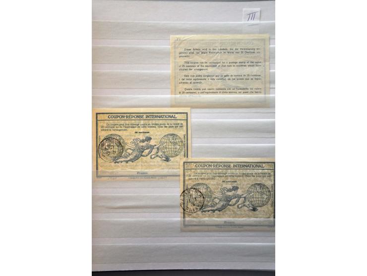 International Reply Coupons, gespecialiseerde collectie (totaal 74 ex.) w.b. type Rome (11x w.b. 1e-dag 1-10-1907), Stockholm