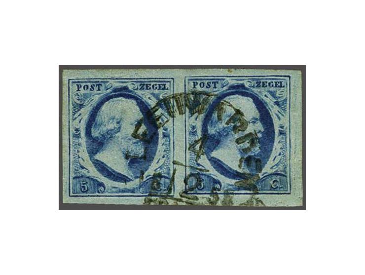 5 cent blauw plaat III pos. 58-59 in paar, pracht ex.