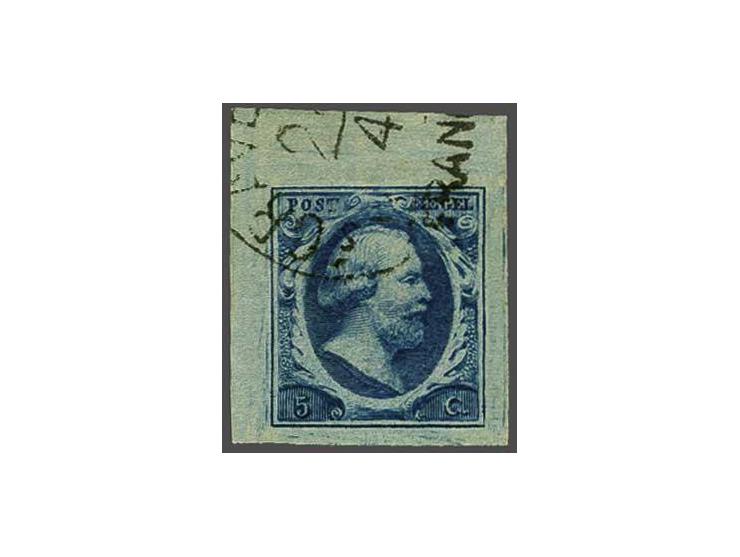 5 cent donkerblauw plaat III pos. 76, luxe ex. met certificaat Ned. Bond 2011