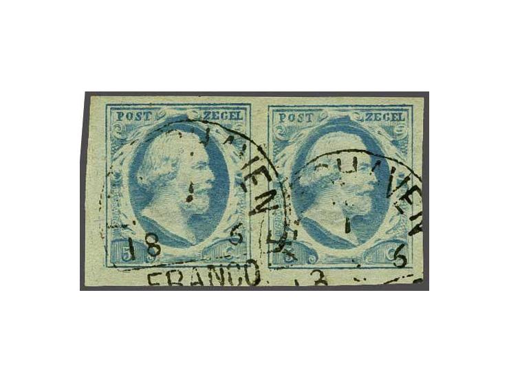 5 cent blauw plaat IV pos. 91-92 in paar met Delfshaven C (Ey 500), pracht ex.