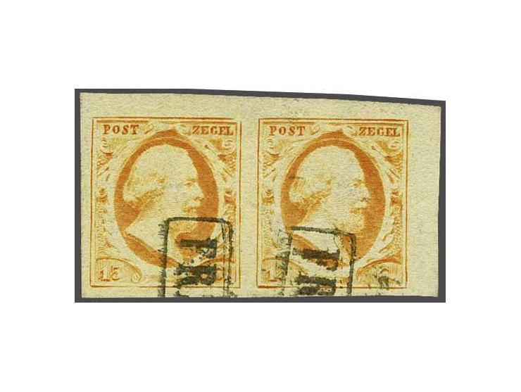 15 cent oranje pos. 79-80 met hoekvelrand, pracht ex.