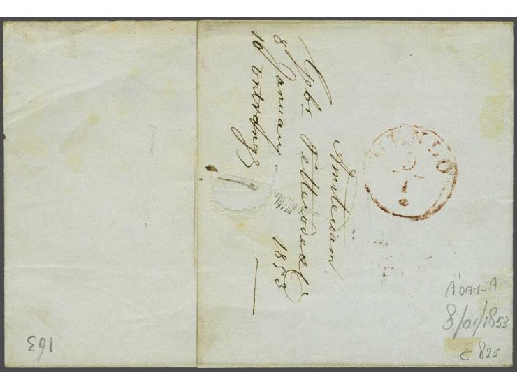 15 cent donkeroranje pos. 96 op briefomslag van Amsterdam 8-1-1853 naar Venlo, fris pracht ex.