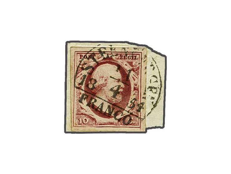 Steenbergen B (Ey 200) op 10 cent karmijn plaat II op fragment, pracht ex.
