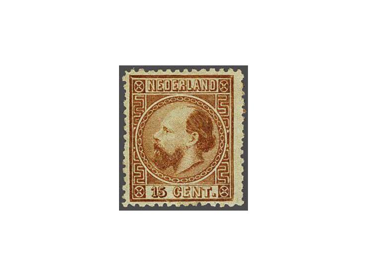 15 cent oranjebruin type II tanding 13¼ x 14 kleine gaten, pracht ex. met certificaat Moeijes 1984, cat.w. 1150