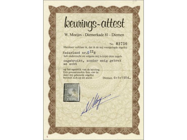 15 cent oranjebruin type II tanding 13¼ x 14 kleine gaten, pracht ex. met certificaat Moeijes 1984, cat.w. 1150