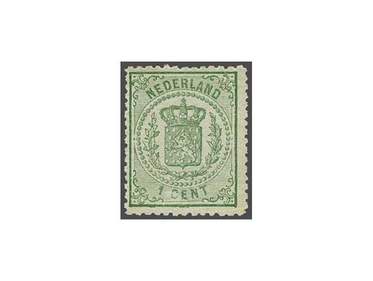 1 cent groen tanding 13¼ kleine gaten op dun papier, cat.w. 300