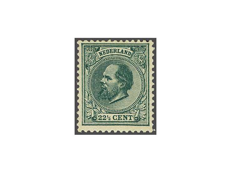 22½ cent blauwgroen tanding 12½ grote gaten, pracht ex. met certificaat Moeijes 1989, cat.w. 400