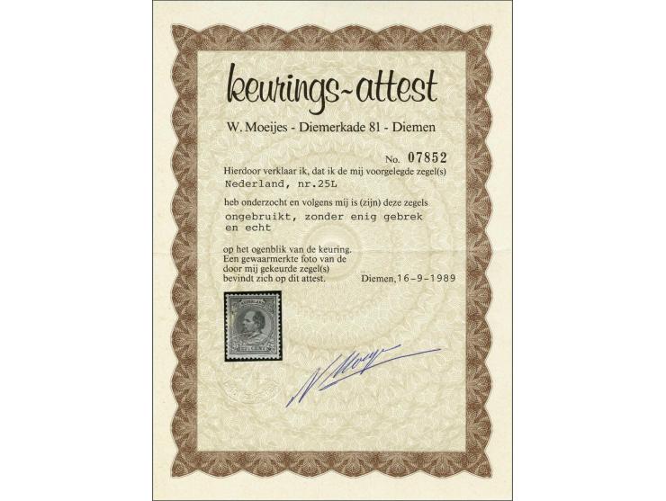 22½ cent blauwgroen tanding 12½ grote gaten, pracht ex. met certificaat Moeijes 1989, cat.w. 400