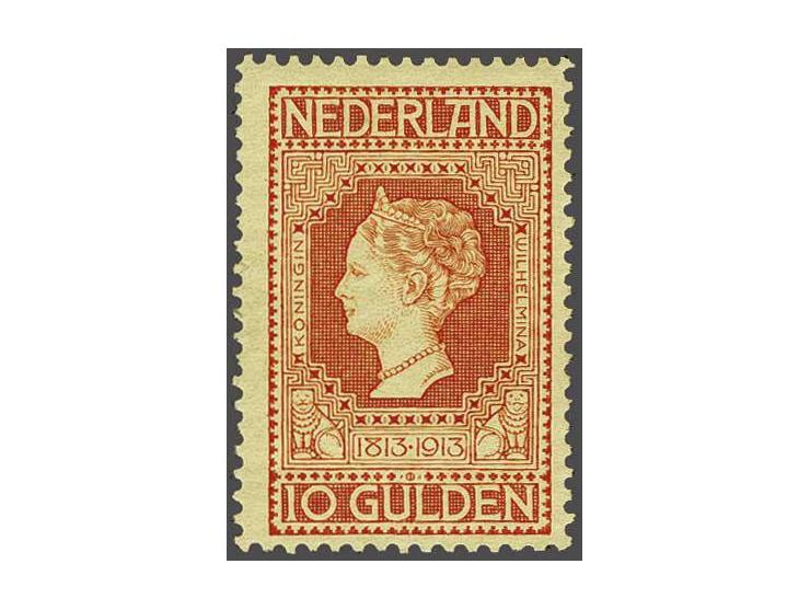 10 gulden roodoranje op geel, fraai ex. (tandje aangezet), cat.w. 950