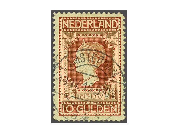 10 gulden roodoranje op geel, pracht ex. met certificaat Vleeming 2014, cat.w. 900