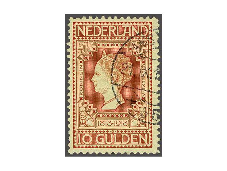 10 gulden roodoranje op geel met plaatfout gebroken E, pracht ex. (miniem korter tandje boven), cat.w. 1100