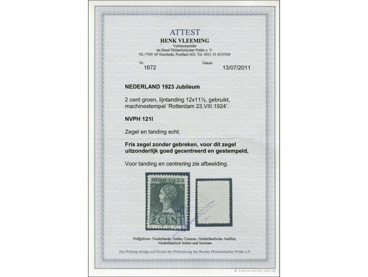 2 cent donkergroen tanding 12 x 11½, zeer goed gecentreerd pracht ex. met certificaat Vleeming 2011, cat.w. 275+