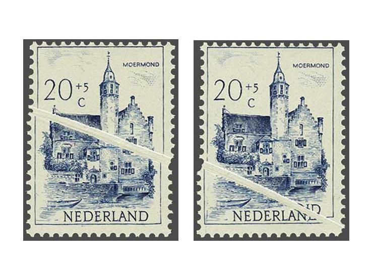 Zomerzegels kastelen blauw 20 cent (2 ex.) met variëteit spectaculaire harmonicavouw 