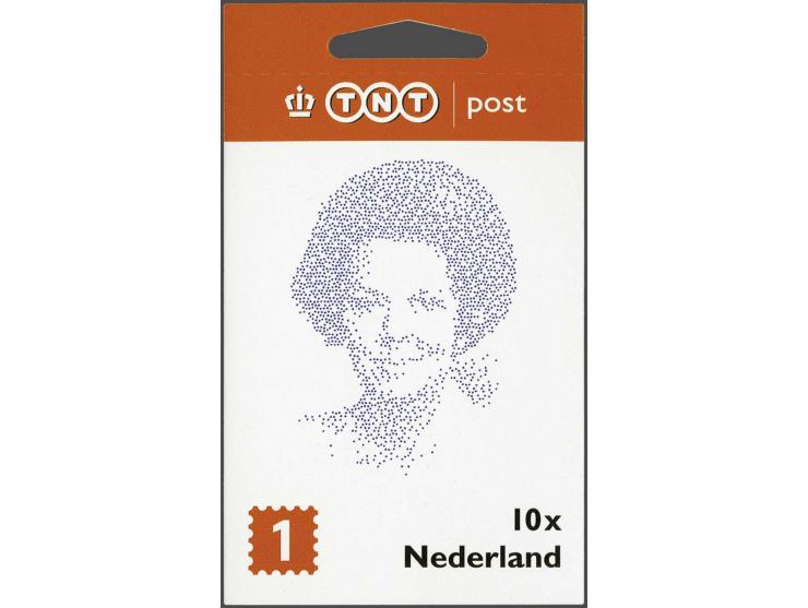 Beatrix 10x Nederland 1 met TNT logo en linker 4 zegels kleurstreep