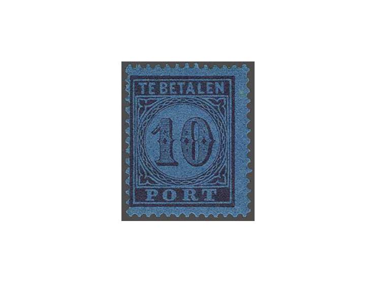 10 cent karmijn op blauw tanding 12½ x 12 grote gaten, pracht ex. met certificaat Moeijes 1991, cat.w. 650