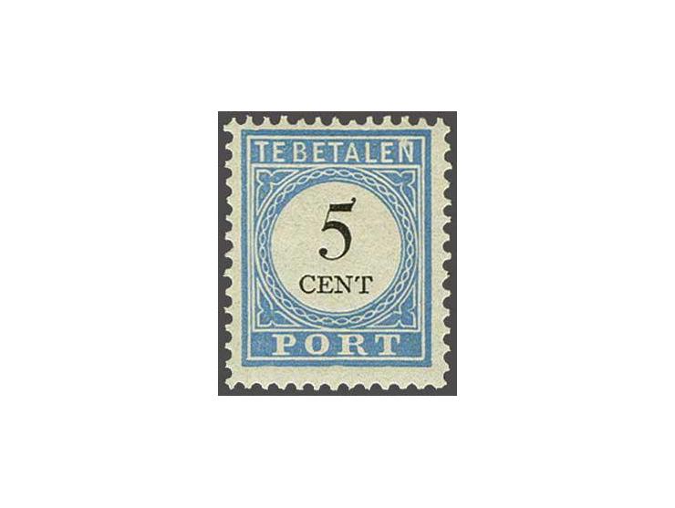 5 cent lichtblauw en zwart tanding 12½ x 12 type II met certificaat NVPH 2008, cat.w. 1350