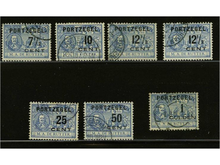 De Ruyter 7½ cent t/m 1 gulden met plaatfout streepje door D (de 7½ cent in beide typen), pracht ex. (nr. P43f korter tandje 