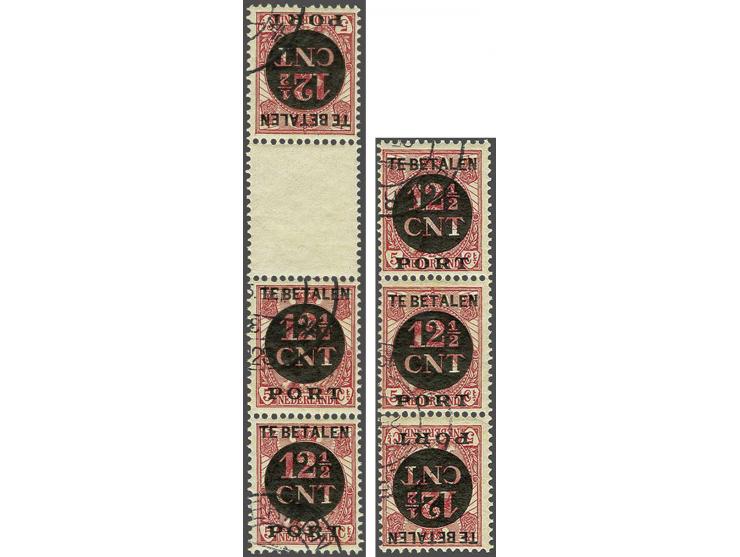 Hulpuitgifte 12½ cent rood in keerdrukparen met en zonder tussenstrook, pracht ex. met verzoekafstempeling, cat.w. 912